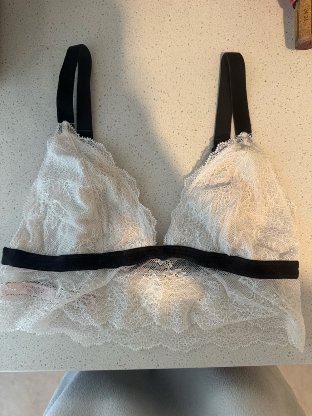 Victoria's Secret White Lace Bralette with Black Trim